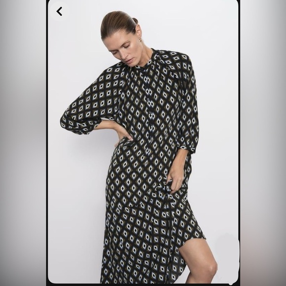 Zara geometric print Henley midi dress - Picture 1 of 5